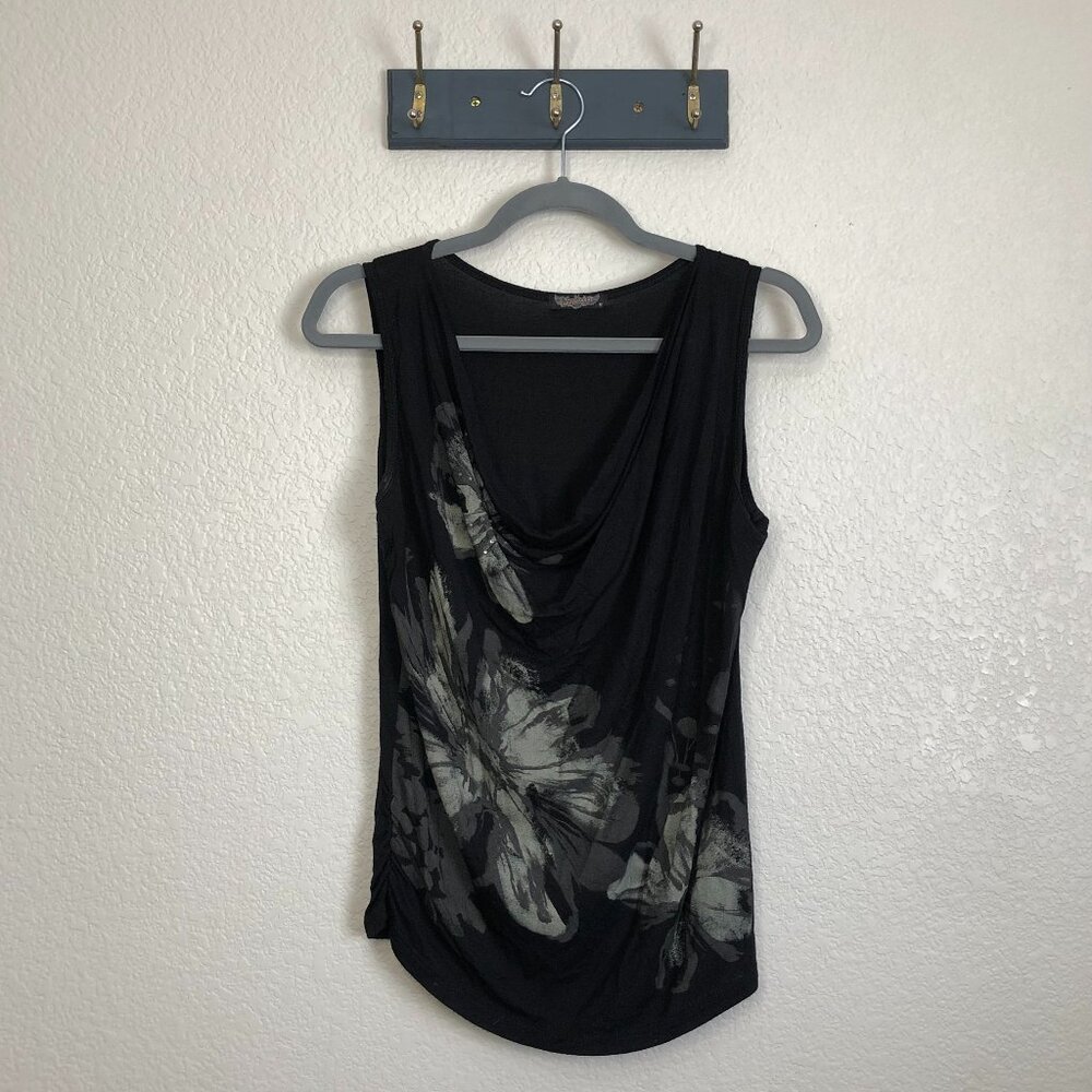 Vanilla Sugar Y2K Black Floral Graphic Slouchy Neck Women's M Street Grunge Punk